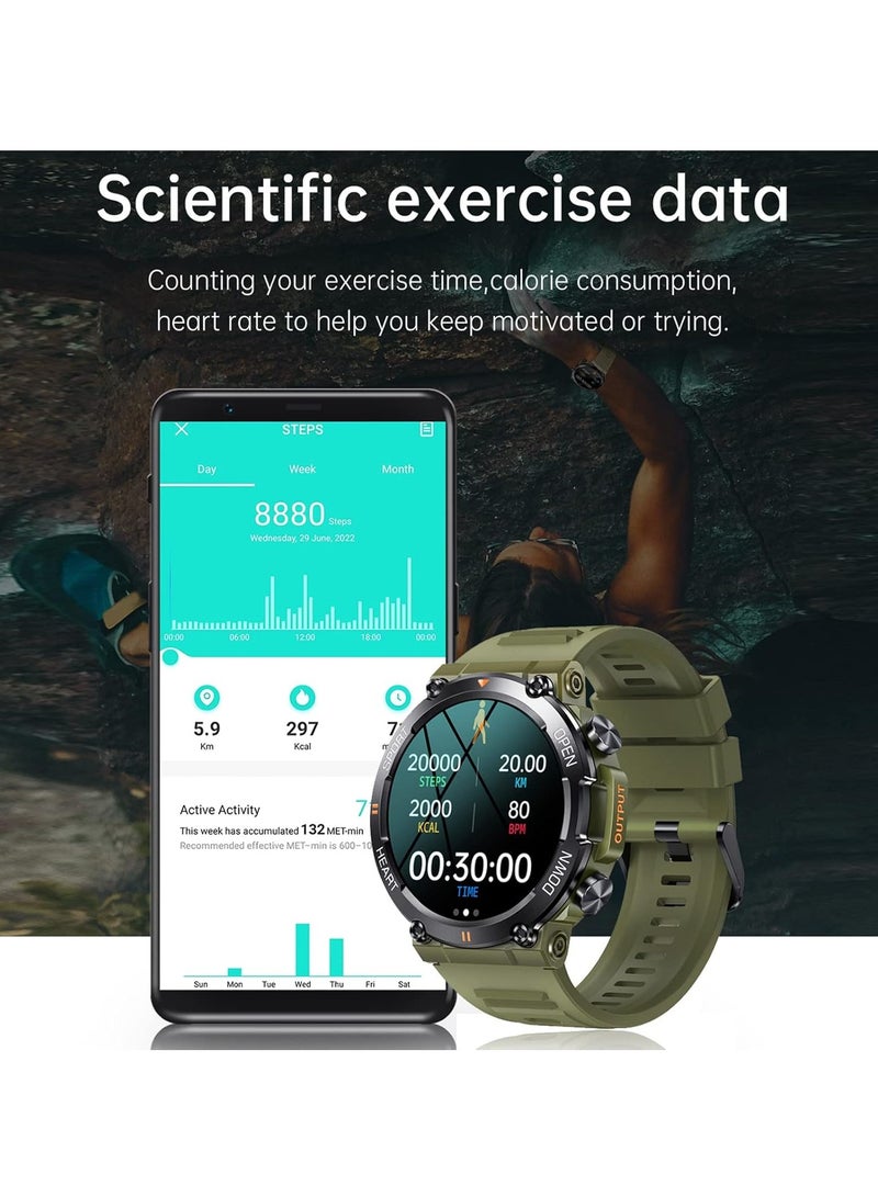 ساعة ذكية K56PRO للرجال مقاومة للماء تدعم المكالمات عبر البلوتوث وتراقب النوم والصحة متعددة الرياضات باللون الأخضر - Image 5
