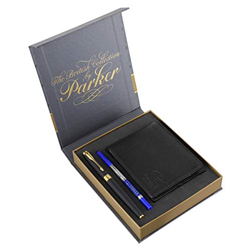 Parker Aster Matte Black Roller Ball Pen with Wallet (Gold Trim) - Image 2