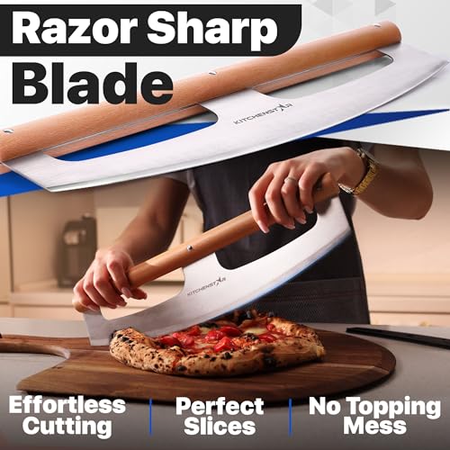 kitchen-star KitchenStar 14-Inch Pizza Cutter Rocker Blade - Razor Sharp Stainless Steel Slicer Knife, Stylish Beech Wood Handle, Protective Cover - Professional Pizza Oven Accessories, Silver - Image 3