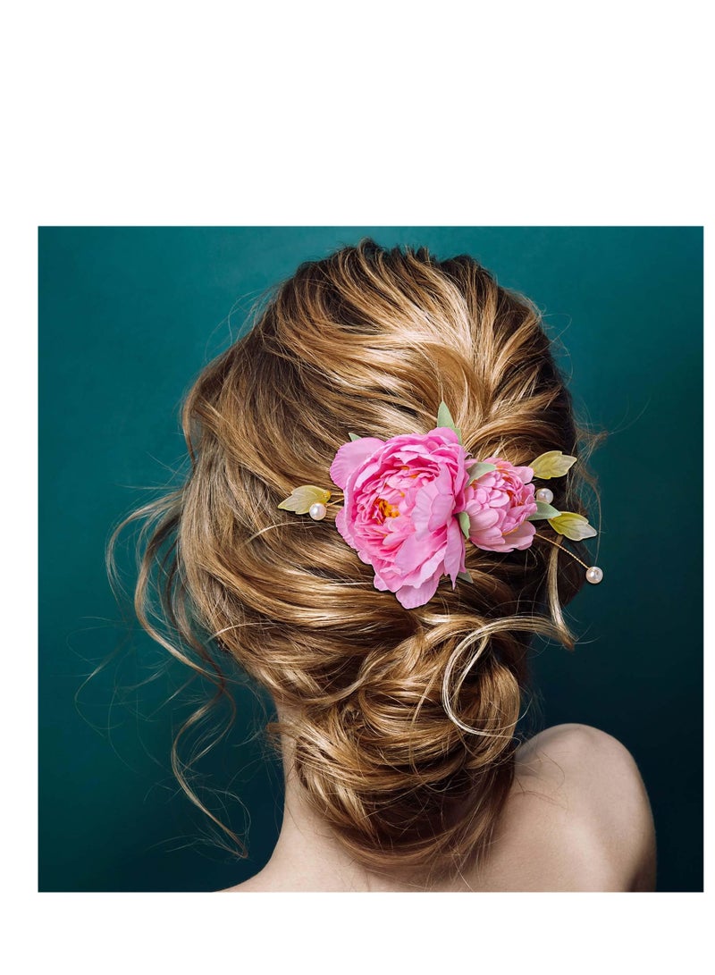 SYOSI 2 Pack Silk Flower Hair Clips for Women, 2 in 1 Flower Brooch, Pearl Floral Hair Styling Pins Barrettes for Women Girls Brides Party Wedding Decor Hair Buns Updo Holder Accessories- Pink & Red - Image 5