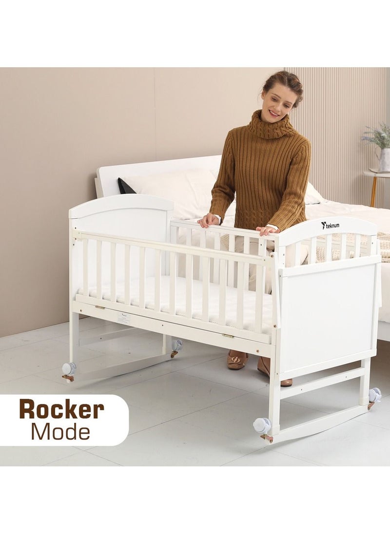 TEKNUM - 7-In-1 Convertible Bedside Crib With Mattress, Mosquito Net And Detachable Wheels, 0 - 12 Years, White - Image 1