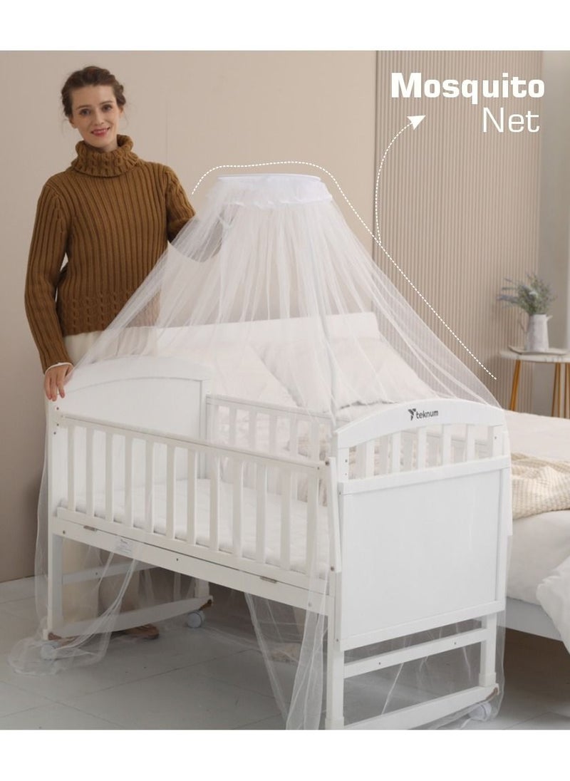 TEKNUM - 7-In-1 Convertible Bedside Crib With Mattress, Mosquito Net And Detachable Wheels, 0 - 12 Years, White - Image 1