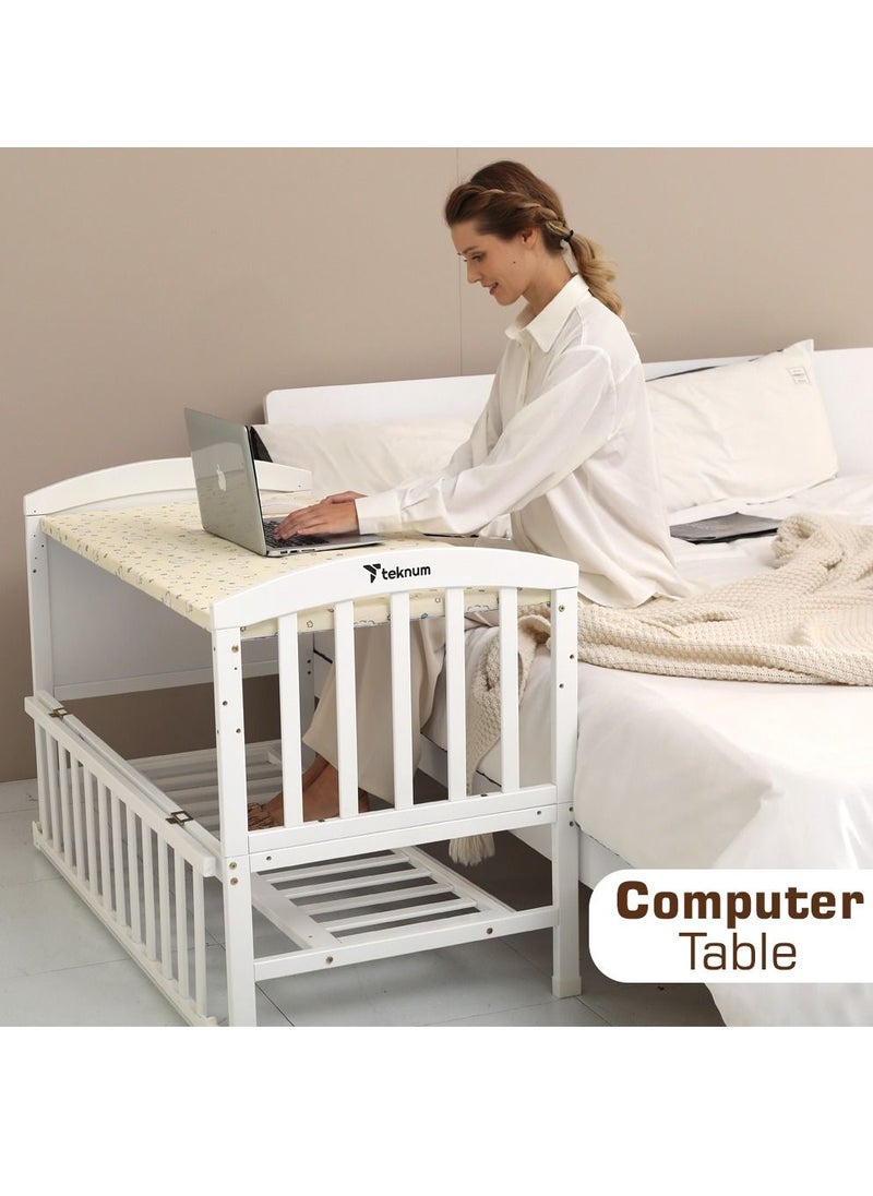 TEKNUM - 7-In-1 Convertible Bedside Crib With Mattress, Mosquito Net And Detachable Wheels, 0 - 12 Years, White - Image 1