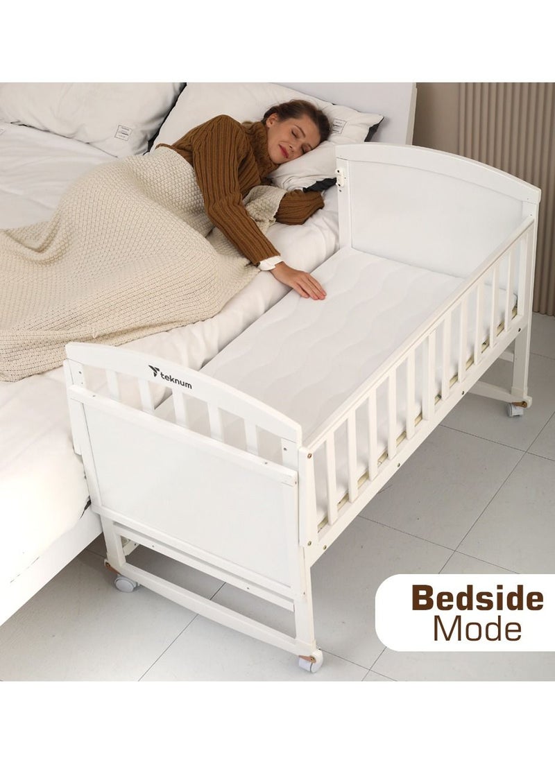 TEKNUM - 7-In-1 Convertible Bedside Crib With Mattress, Mosquito Net And Detachable Wheels, 0 - 12 Years, White - Image 1