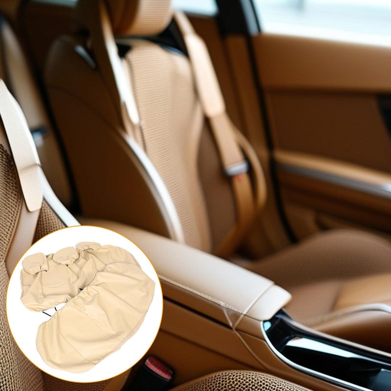 Universal PU Leather Car Seat Covers 5 Piece Set Breathable Rear Seat Protector Beige - Image 5