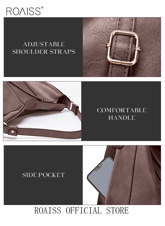 roaiss Large Crossbody Bags Ladies Shoulder Handbags Purse Set for Women Hobo Totes PU Leather Purses and Handbags Shoulder Bag Vegan Leather Tote Brown  - Image 5