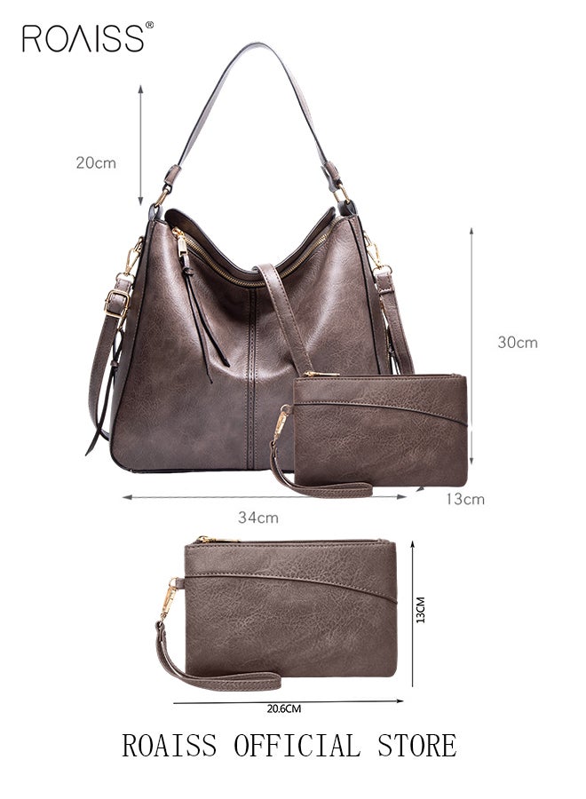 Large Crossbody Bags Ladies Shoulder Handbags Purse Set for Women Hobo Totes PU Leather Purses and Handbags Shoulder Bag Vegan Leather Tote Dark Grey