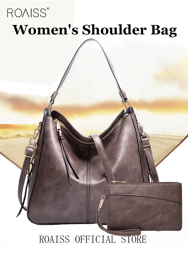 roaiss Large Crossbody Bags Ladies Shoulder Handbags Purse Set for Women Hobo Totes PU Leather Purses and Handbags Shoulder Bag Vegan Leather Tote Brown  - Image 2