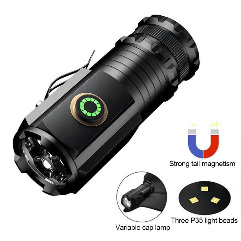 ShopComfort Strong Rechargeable LongRange Portable Mini Flashlight Super Bright P35 Fixed Focus with Strong Magnetic Outdoor MultiFunction Clip Cap Light 1600 Lumens - Image 2