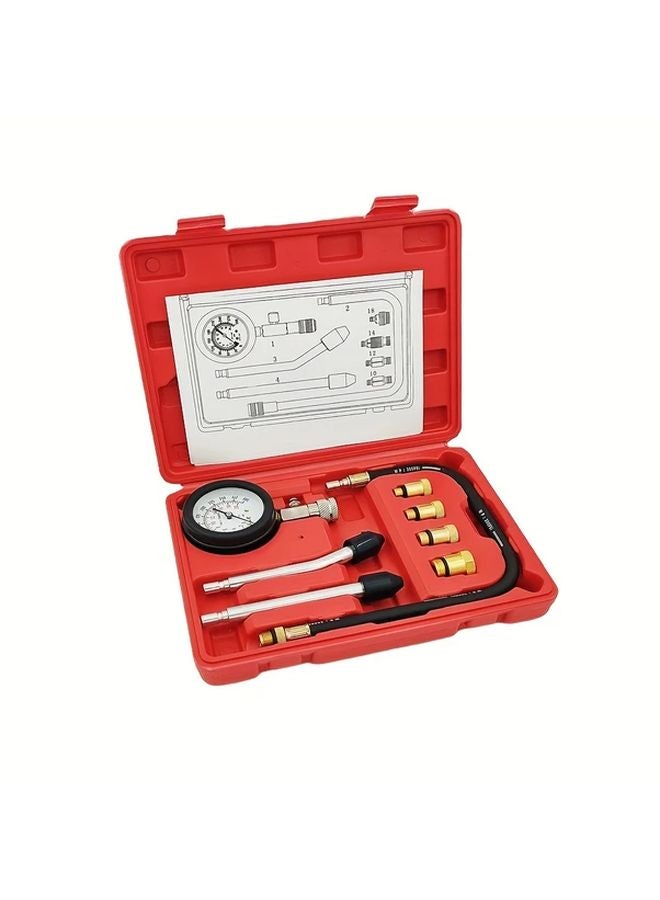 Red Engine Compression Tester Kit 0 300psi Automotive Motorcycle Cylinder Pressure Gauge with Adapters - Image 5