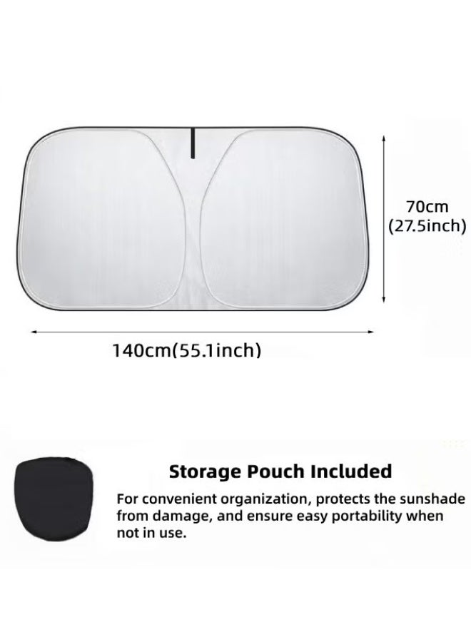 مظلة شمسية للزجاج الأمامي للسيارة، غطاء عاكس للشمس وقابل للطي، يحجب 99% من الأشعة فوق البنفسجية، ملحق داخلي لظل نافذة السيارة لمعظم السيارات وسيارات الدفع الرباعي والشاحنات - Image 2