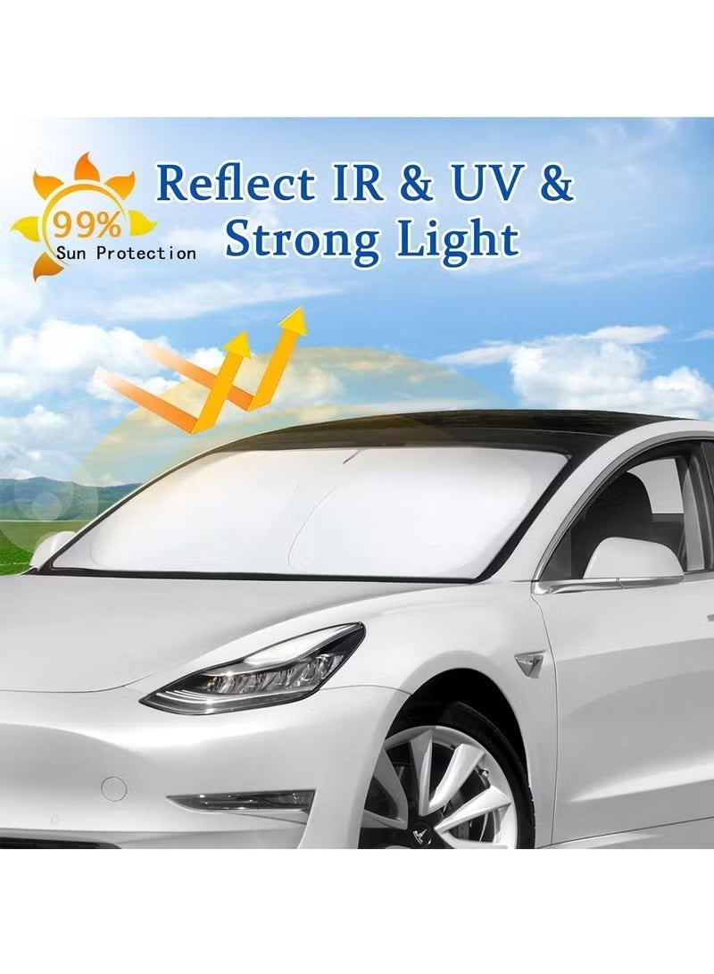 مظلة شمسية للزجاج الأمامي للسيارة، غطاء عاكس للشمس وقابل للطي، يحجب 99% من الأشعة فوق البنفسجية، ملحق داخلي لظل نافذة السيارة لمعظم السيارات وسيارات الدفع الرباعي والشاحنات - Image 3