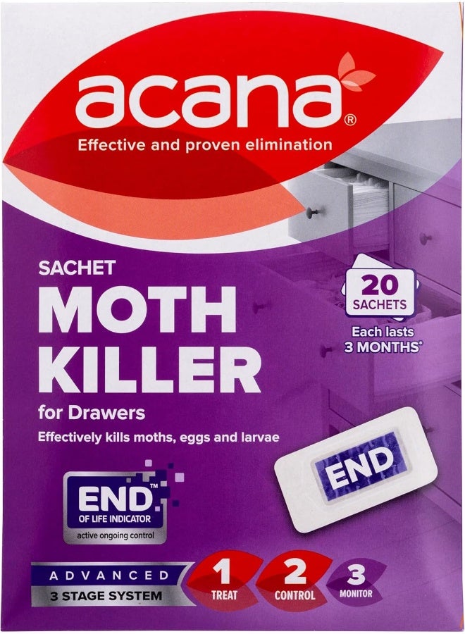 Acana Pack of 20 Moth Killer & Freshener Sachets with Lavender Fragrance - Image 1