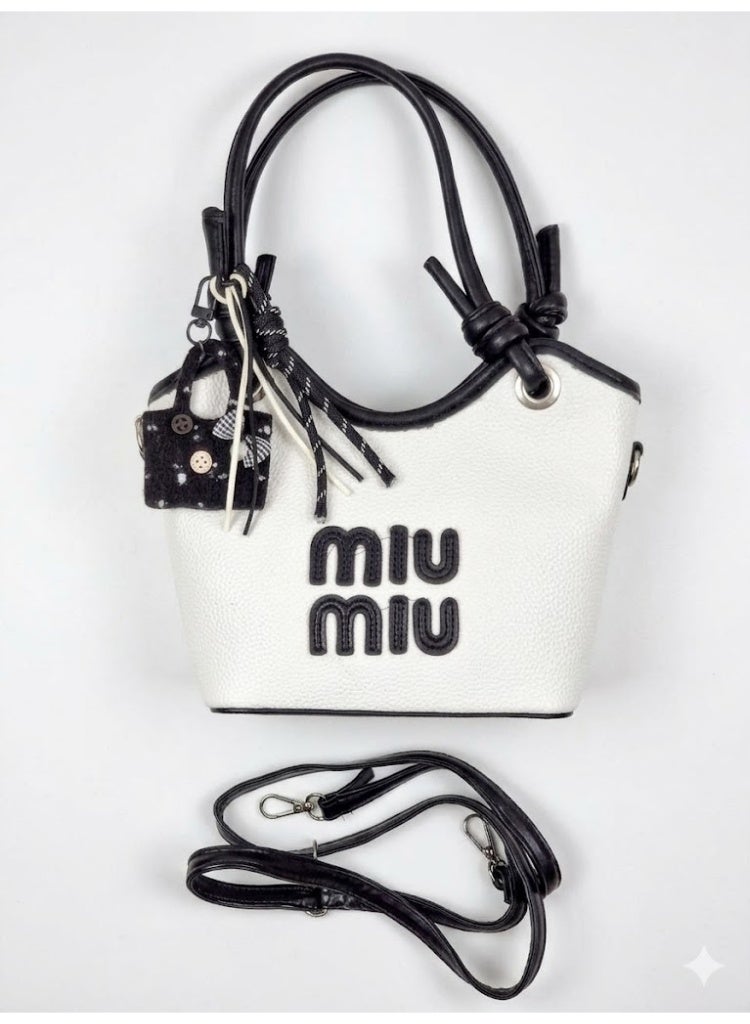 Miu Miu Pebbled Leather Mini Wander – Polar White & Onyx