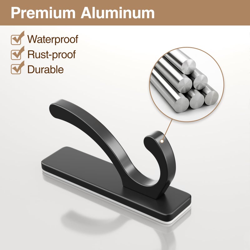 pickpiff Adhesive Wall Hooks for Towels - Sticky Hook Hanging Heavy Duty (13lb), Hanger for Door, Bathroom, Dorm, Closet - for Coats, Purse, Bag, Robe - No Damage to Wall - Black 4 Pack - Image 4