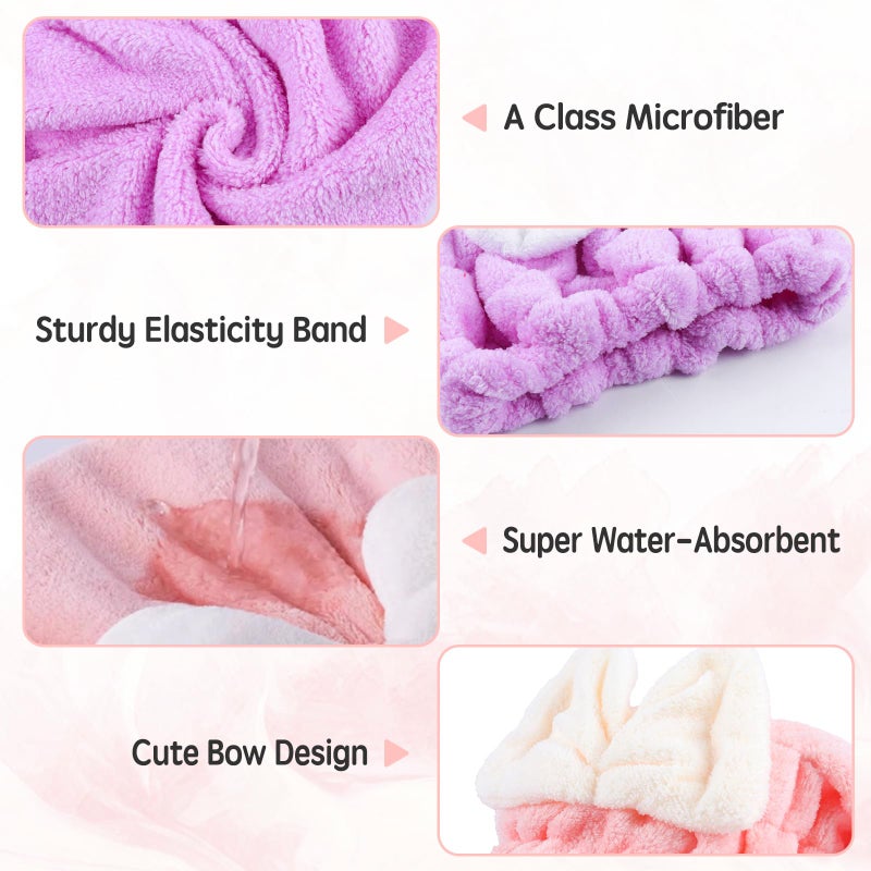 Kldnkig Microfiber Hair Drying Caps, 5-Pack Extra Soft and Ultra Absorbent Fast-Drying Hair Turban Wraps, Shower Caps for Girls and Women with Cute Bowtie Designï¼ˆ11" L x 10" Wï¼‰ - Image 4