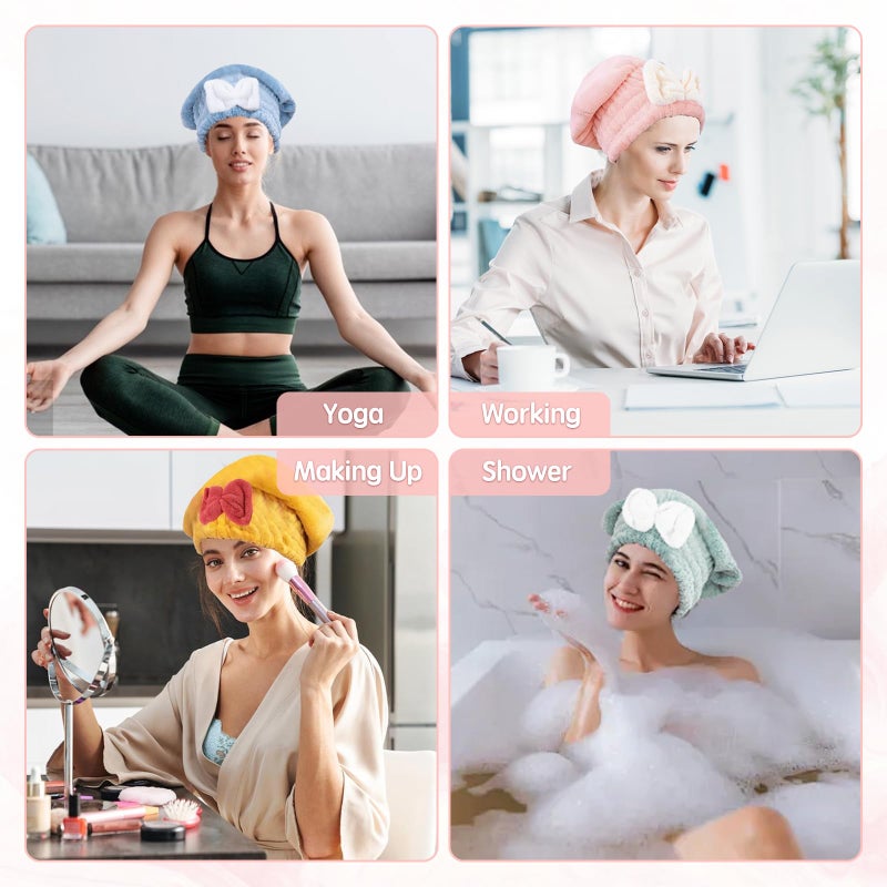 Kldnkig Microfiber Hair Drying Caps, 5-Pack Extra Soft and Ultra Absorbent Fast-Drying Hair Turban Wraps, Shower Caps for Girls and Women with Cute Bowtie Designï¼ˆ11" L x 10" Wï¼‰ - Image 5