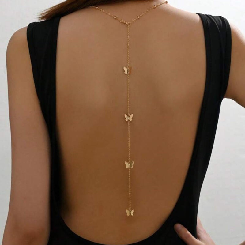 Your Always Charm Butterfly Back Chain Necklace Body Jewelry Gold Backdrop Necklace Dainty Body Chain Jewelry for Women Layered Backdrop Chains - Image 2