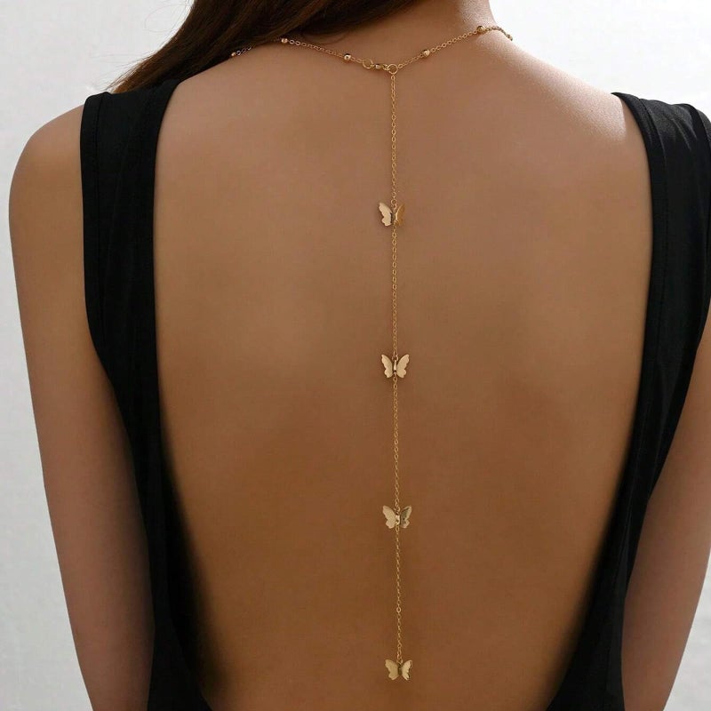 Your Always Charm Butterfly Back Chain Necklace Body Jewelry Gold Backdrop Necklace Dainty Body Chain Jewelry for Women Layered Backdrop Chains - Image 3