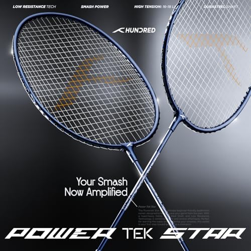 Hundred Carbon Fibre Powertek Star Set of 2 Strung Badminton Racket with Full Cover (Navy) - Image 2