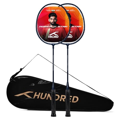 Hundred Carbon Fibre Powertek Star Set of 2 Strung Badminton Racket with Full Cover (Navy) - Image 1
