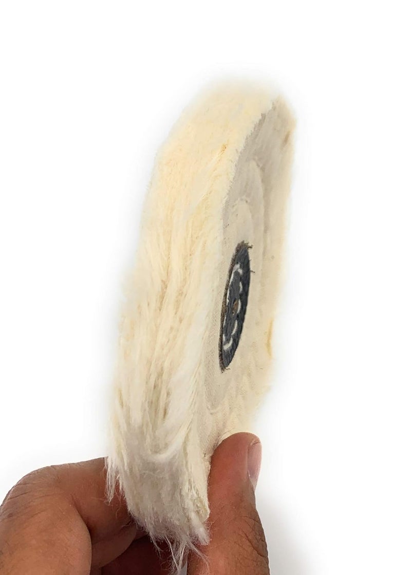 Aone قماش تلميع موسلين أبيض 4"x50 طيات 2 قطعة عجلة تلميع مخيطة مع محور جلد لتلميع وتهيئة الذهب والفضة والمعادن الأخرى للمجوهرات وصناعة الساعات والحرف اليدوية لطاحونة العمل - Image 3