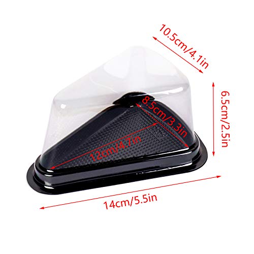 SCWBOEII 100Pcs PLastic Cake Slice Box with Black Base To-Go Cheesecake Pie Dessert Containers for Christmas Handmade Bakery Birthday Wedding Party Favor Triangle - Image 2