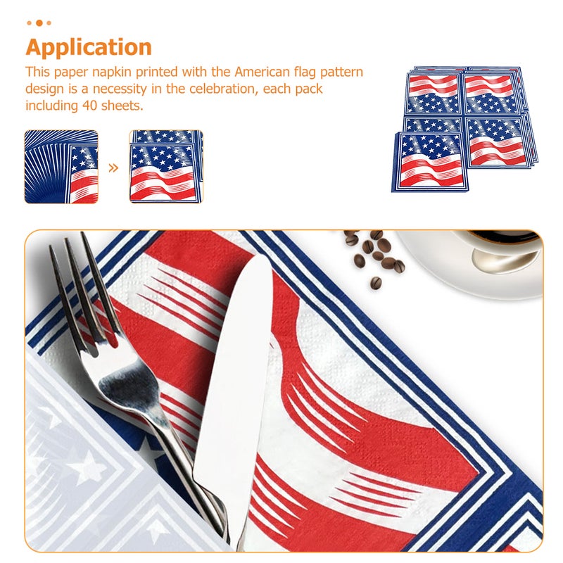 40pcs Independence Day Disposable Napkins American Flag Printed Tissue Napkins Paper Towel for Party Festival - Image 4
