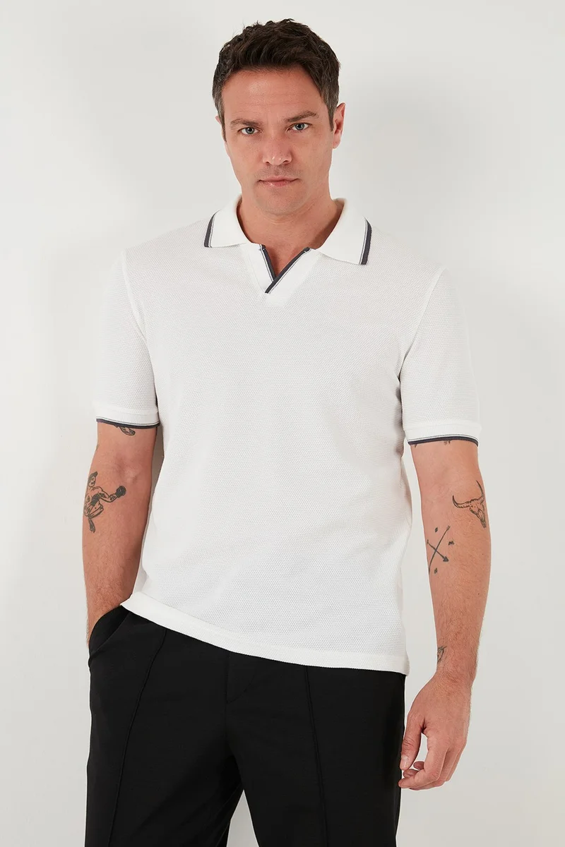 Buratti Stretch Cotton Regular Fit Stripe Detailed Polo Neck T Shirt Men's Polo Neck T Shirt 5902768