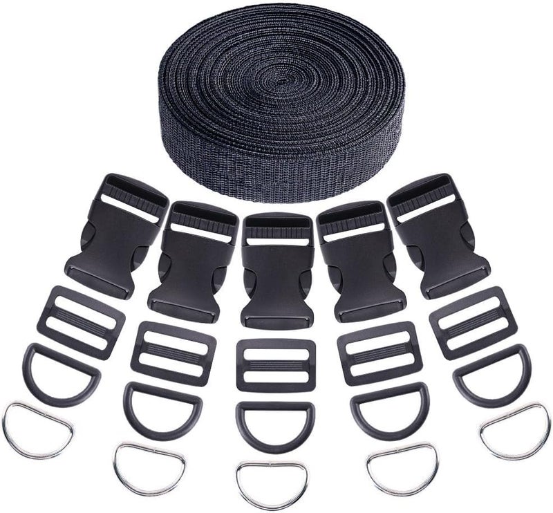Diy Crafts 13463 2 Plastic Quick Release Buckles Flat Shape Buckles and Triglide Slides With Yards 2 Wide Polypro Webbing for Strap Making Multicolor