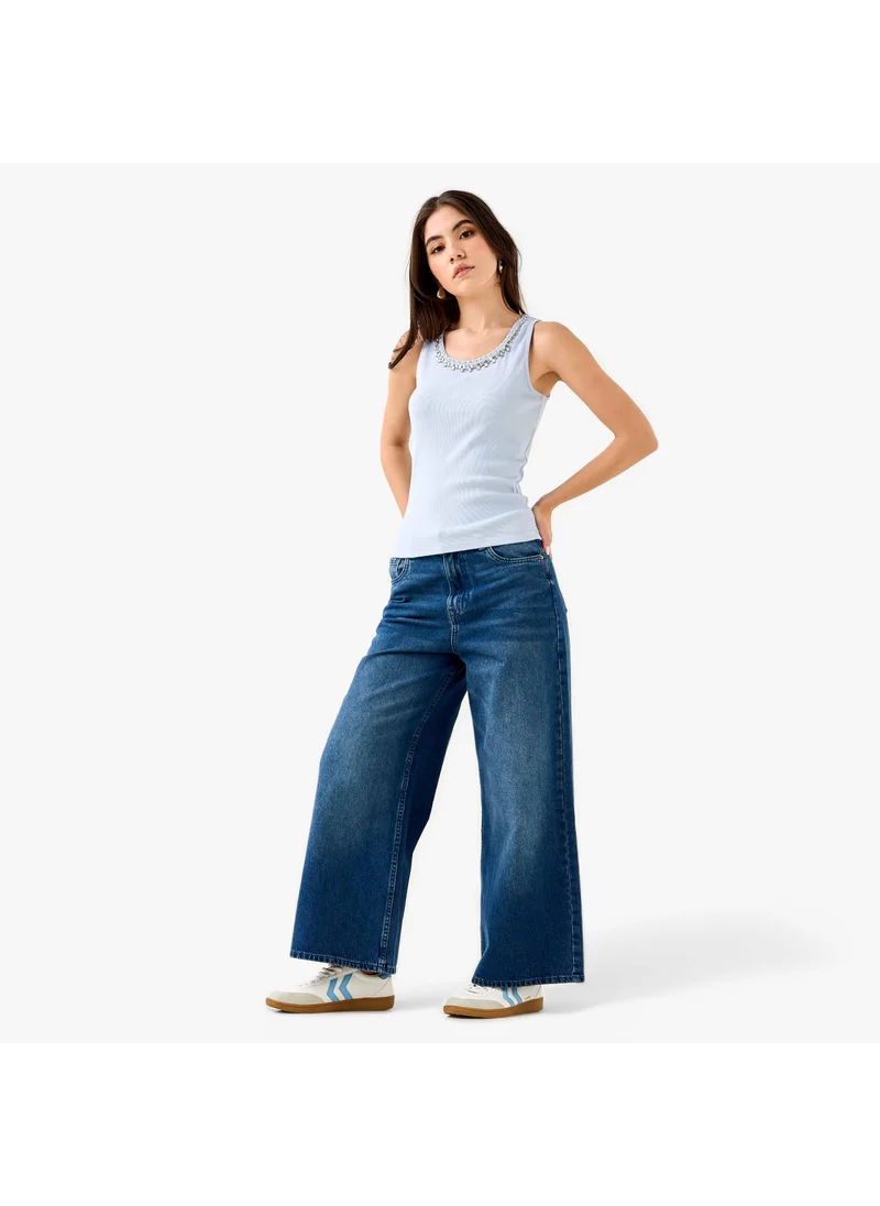 ايكونيك Embellished Ribbed Tank Top