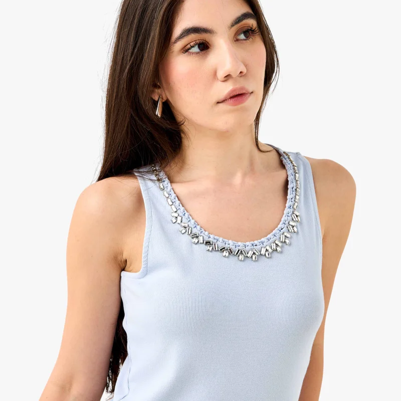Iconic Embellished Ribbed Tank Top