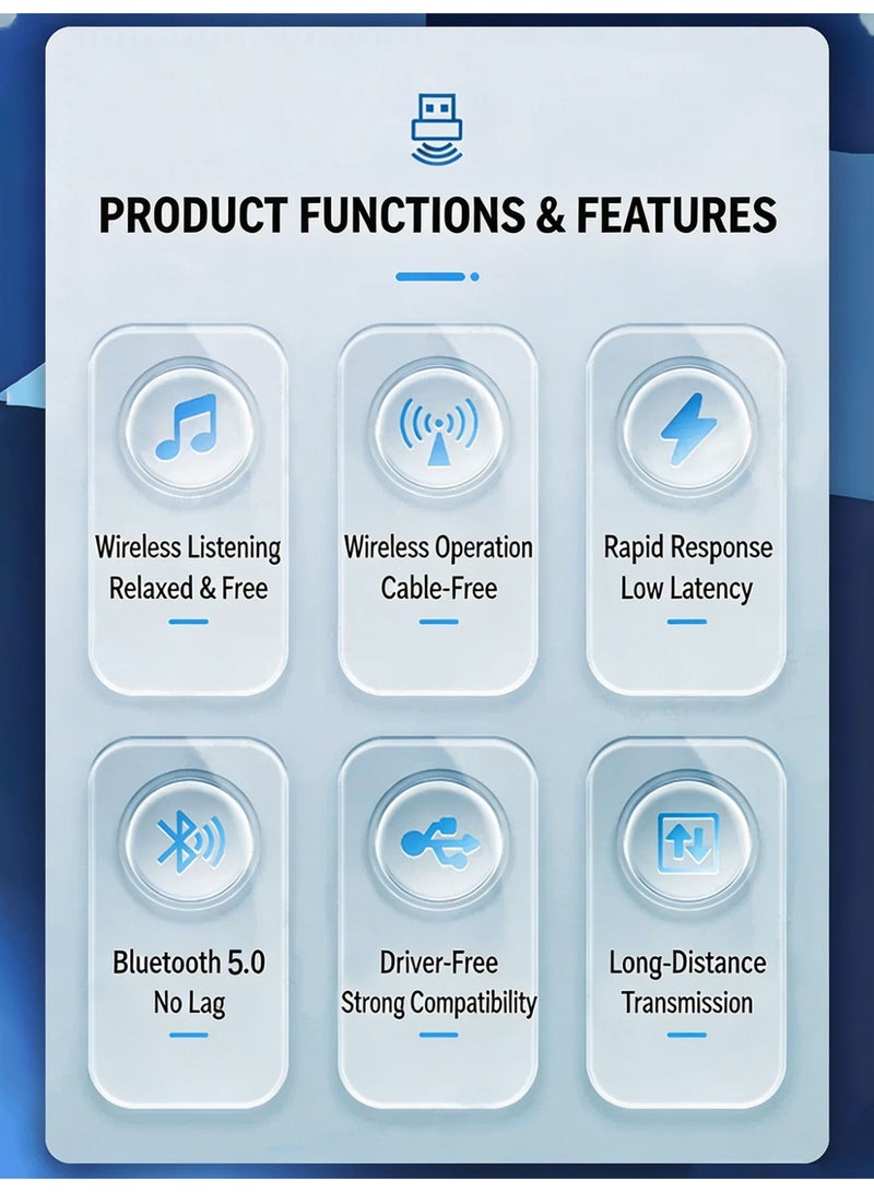 JOYFOCUS USB Bluetooth Adapter, 5.0 Bluetooth Adapter Receiver Supports Windows 11/10/8.1/7, Suitable For Desktops, Laptops, Mice, Keyboards, Printers, Headphones, Speakers - Image 4