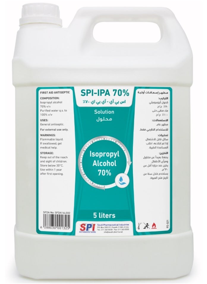 SPI Pure Isopropyl Alcohol 70% Disinfectant and Sanitizer Solution for First Aid Maximum Hand Protection for Daily Protection Against Dangerous Virus Types Gallon 5 Liter  - Image 1
