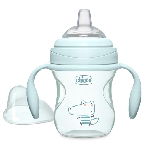 Chicco Transition Sippy Cup for Babies 4 Months 7oz Training Cup with Soft Silicone Spout Easy Grip Removable Handles Measurement Markings BPA Free Sage - Image 1