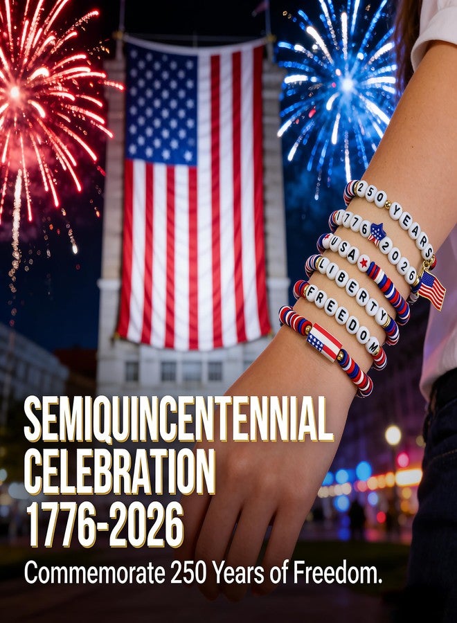OHOME 4th of July Outfits for Women - 6 Pack 250th Anniversary Patriotic Bracelets | Independence Day Accessories for Fourth of July Party Favors | USA 1776-2026 Freedom Merchandise Jewelry for Women - Image 2