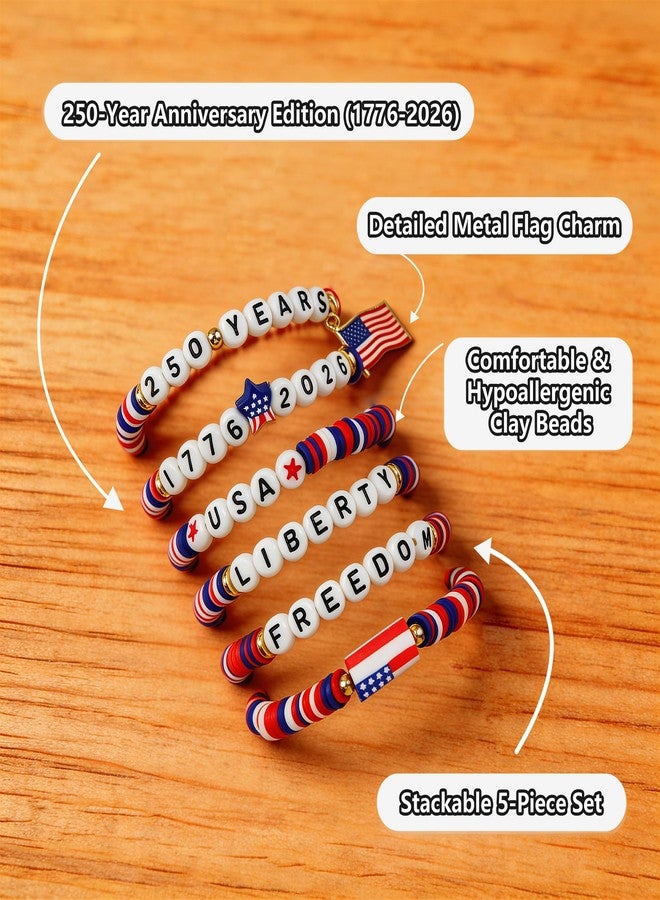 OHOME 4th of July Outfits for Women - 6 Pack 250th Anniversary Patriotic Bracelets | Independence Day Accessories for Fourth of July Party Favors | USA 1776-2026 Freedom Merchandise Jewelry for Women - Image 3