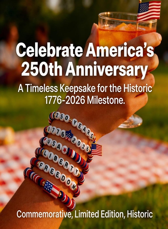 OHOME 4th of July Outfits for Women - 6 Pack 250th Anniversary Patriotic Bracelets | Independence Day Accessories for Fourth of July Party Favors | USA 1776-2026 Freedom Merchandise Jewelry for Women - Image 5
