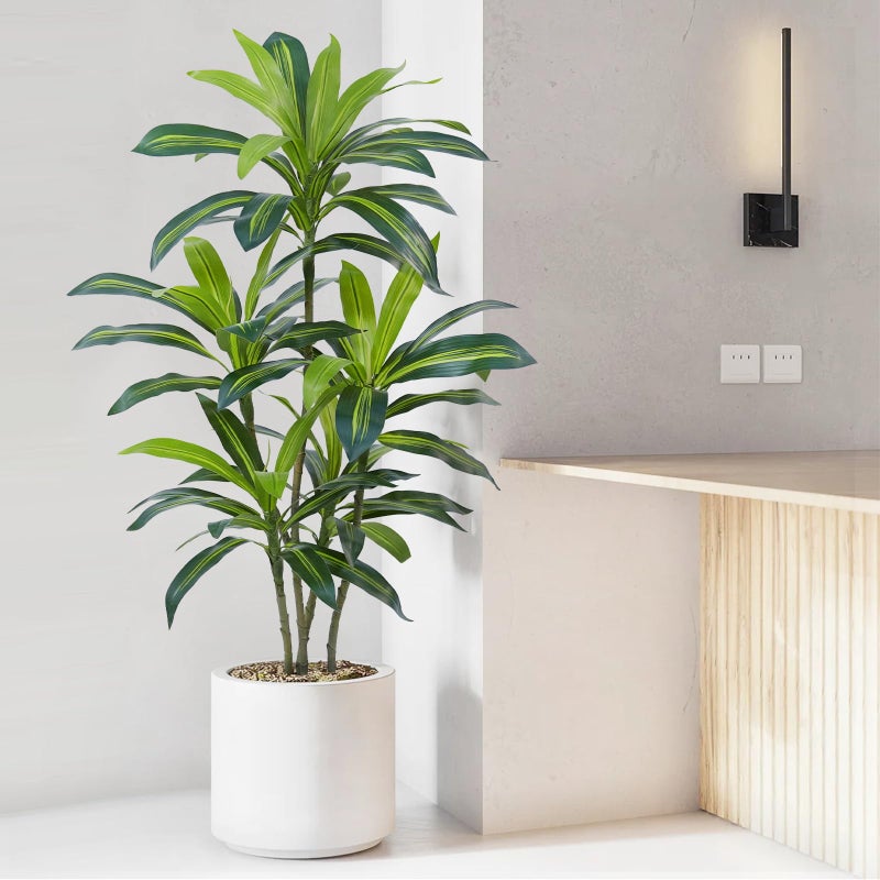 ZEEOZE Dracaena Plant Artificial Tree 4Ft Tall Fake Tropical Floor Plants Potted (Real Touch) Artificial Silk Tree Leaf Faux Trees Black Tall Planter for Home Office Living Room Indoor Outdoor Decor - Image 1