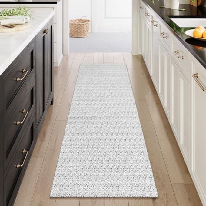 Collive Hallway Runner Rug 2x6 Kitchen Runner Rugs Non Slip Rubber Backed Gray Cotton Carpet Washable Farmhouse Rug Runners for Hallways Boho Floor Runners for Bedroom Entryway Laundry