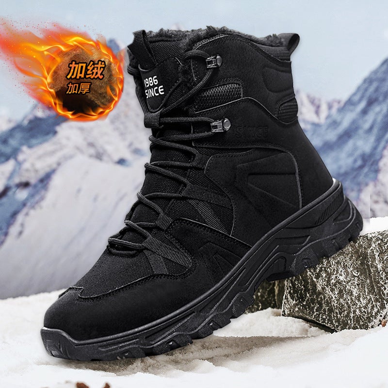 Outdoor Hiking Shoes Men'S New Wear-Resistant Non-Slip Fleece-Lined Hiking Shoes Boys Casual Sports High-Top Shoes - Image 1