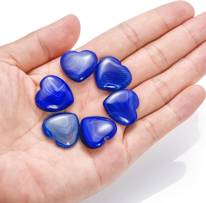 Marrywindix 15 Packs 0.8 Inch Healing Crystal Natural Blue Agate Heart Love Carved Palm Worry Stone Chakra Reiki Balancing - Image 5