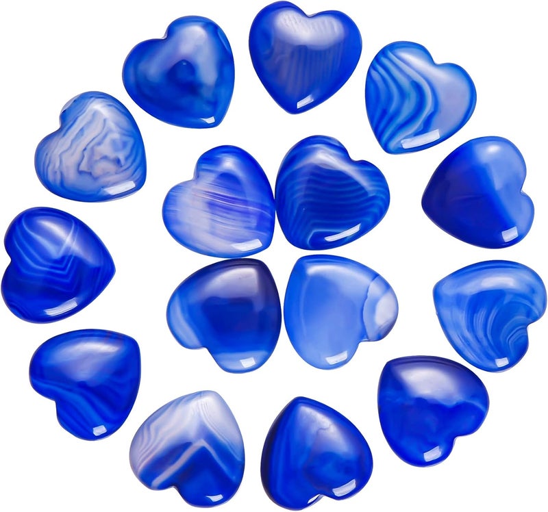 Marrywindix 15 Packs 0.8 Inch Healing Crystal Natural Blue Agate Heart Love Carved Palm Worry Stone Chakra Reiki Balancing - Image 1