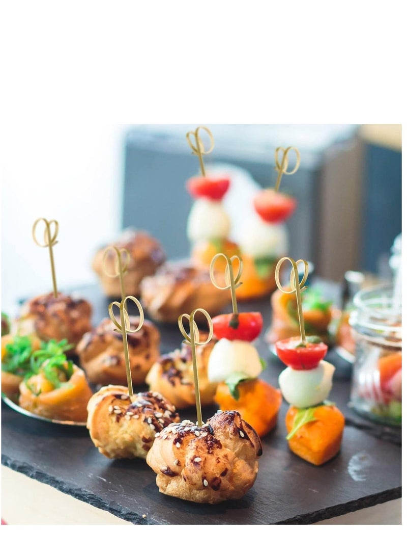 Captaintech 100 PCS Cocktail Stick Bamboo Fruit Sticks Wooden Toothpicks, (12cm) for Party Tapas Nibbles Canapes Appetiser Fruit Skewer BBQ Sandwich Bento Accessory Pick Food (Blue) - Image 2