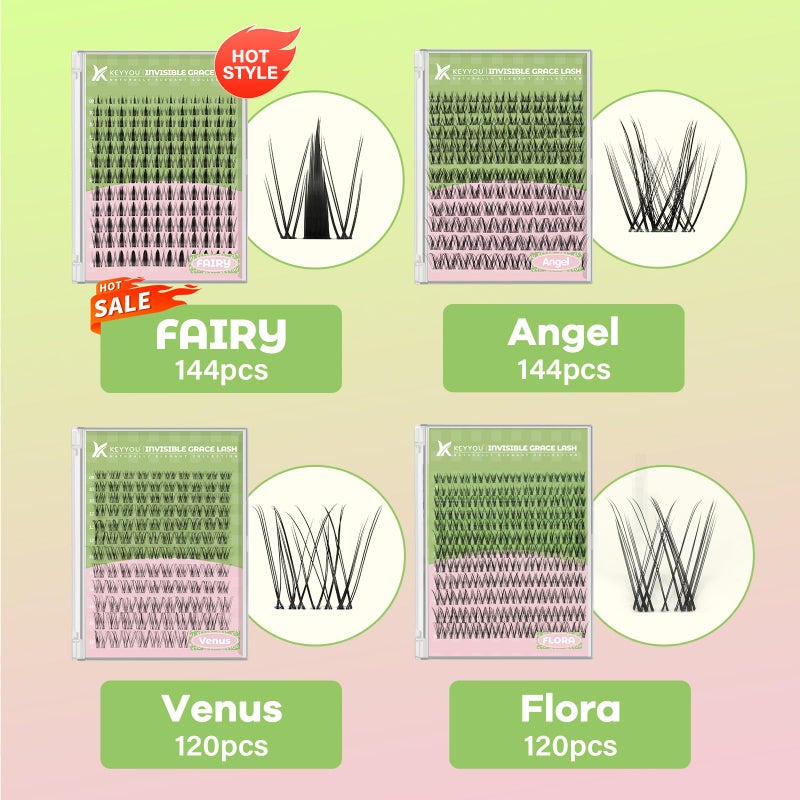 KEYYOU Fairy Angel Lash Clusters Manga Lash Extension D Curl 144Pcs Eyelash Extension Wispy Natural Invisible Band Lash with Waterproof DIY Lash Extension at Home(Angel-D-8-18MIX) - Image 5