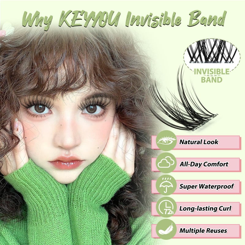 KEYYOU Fairy Angel Lash Clusters Manga Lash Extension D Curl 144Pcs Eyelash Extension Wispy Natural Invisible Band Lash with Waterproof DIY Lash Extension at Home(Angel-D-8-18MIX) - Image 3