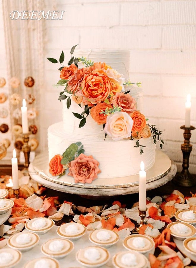 DEEMEI Roses Artificial Fall Flowers Burnt Orange Combo Box Set Faux Flowers Silk Mix Peony Fake Flowers with Stems for DIY Bridal Wedding Bouquets Centerpieces Baby Shower Party Home Decorations - Image 3