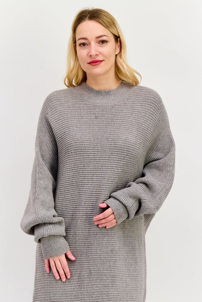 Black Tape فستان سترة محبوك للنساء، رمادي - Image 2