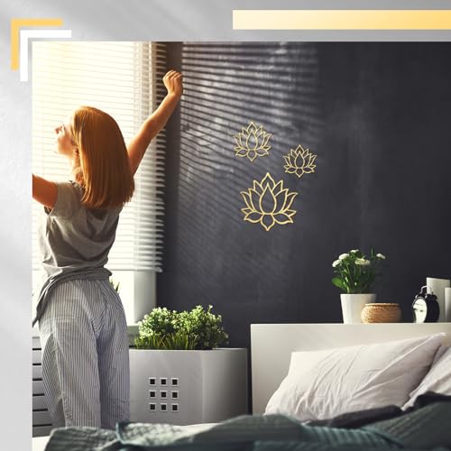 Ferraycle 3 Pieces Metal Lotus Flower Wall Decor Metal Zen Lotus Flower Wall Art Inhale Hollow out Signs Hanging Silhouette Exhale for Bedroom Bathroom Kitchen Garden Hotel Decorations(Gold) - Image 5