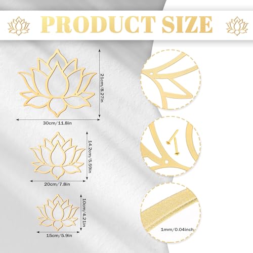 Ferraycle 3 Pieces Metal Lotus Flower Wall Decor Metal Zen Lotus Flower Wall Art Inhale Hollow out Signs Hanging Silhouette Exhale for Bedroom Bathroom Kitchen Garden Hotel Decorations(Gold) - Image 2